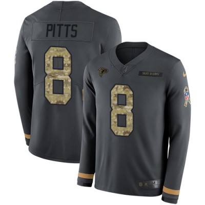 Nike Atlanta Falcons #8 Kyle Pitts Anthracite Salute to Service Youth Stitched NFL Limited Therma Long Sleeve Jersey Youth